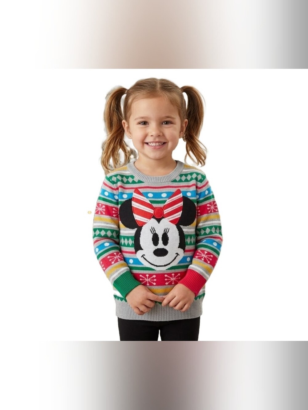 Disney Sweater Girls Multicolor Minnie Mouse Holiday Pattern Great Condition